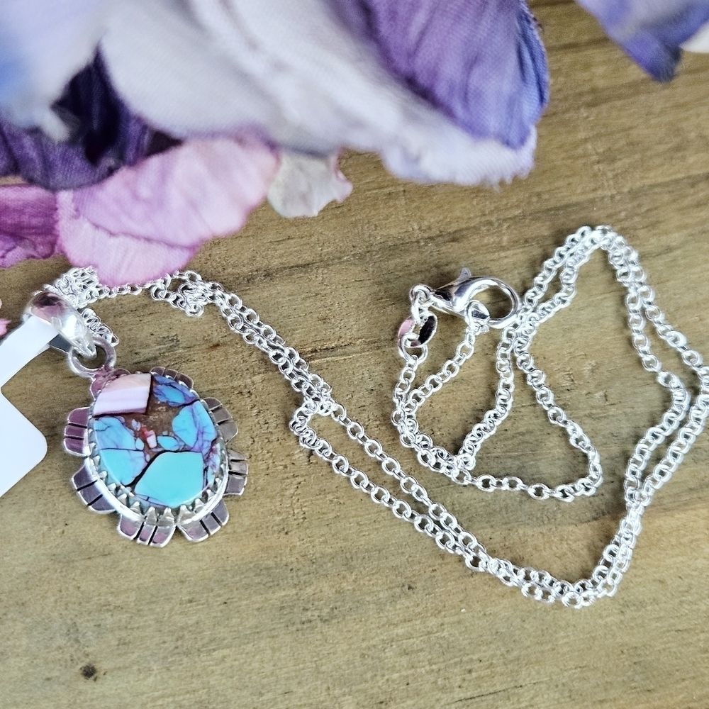 Sterling Silver Spiny Oyster Turquoise Pendant Necklace
